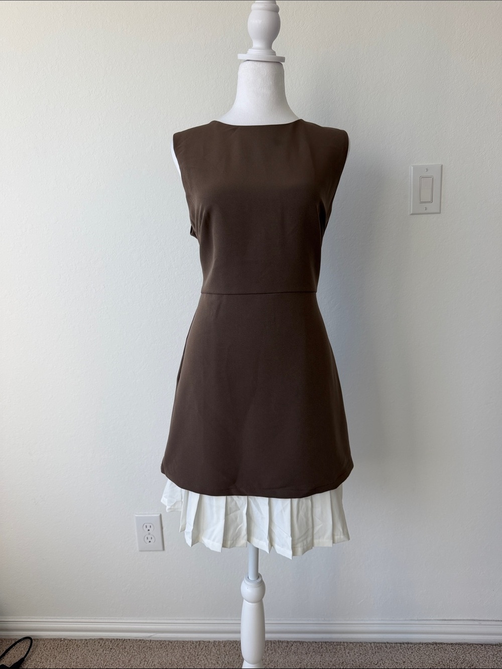 Commense Sleeveless Mini Dress in Chocolate Brown
